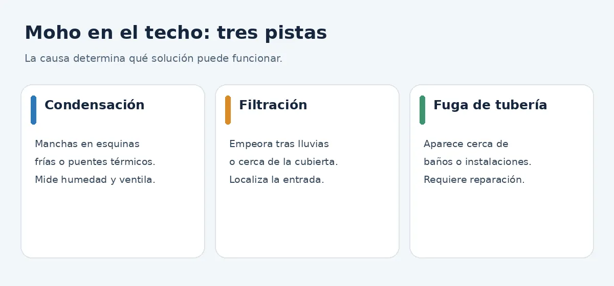 Moho en el techo: tres pistas; La causa determina qué solución puede funcionar.