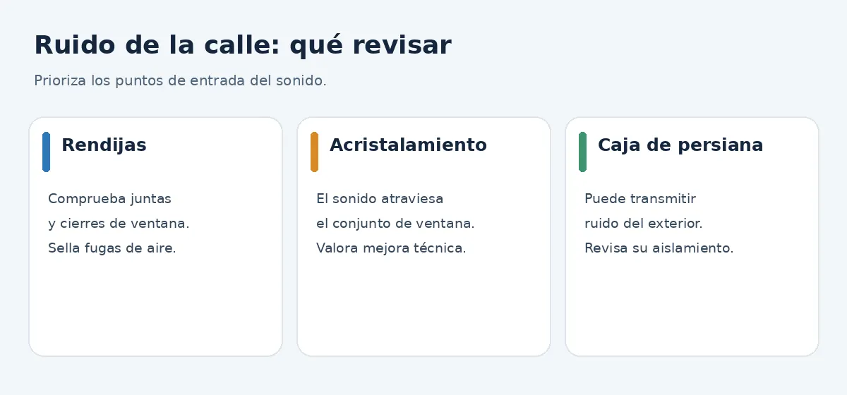 Ruido de la calle: qué revisar; Prioriza los puntos de entrada del sonido.